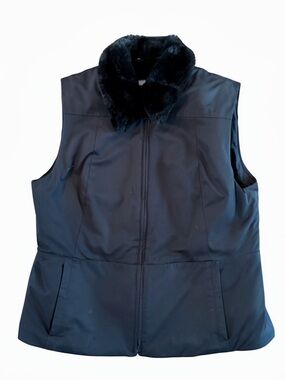 Ann Taylor Black Faux-Fur Lined Sleeveless Vest size medium